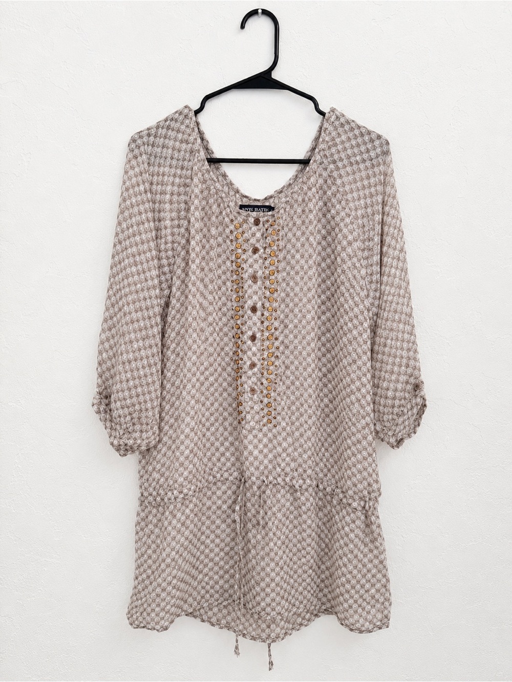 Antik Batik Skull Print Tunic Blouse Boho Embellished Drawstring Tunic Dress